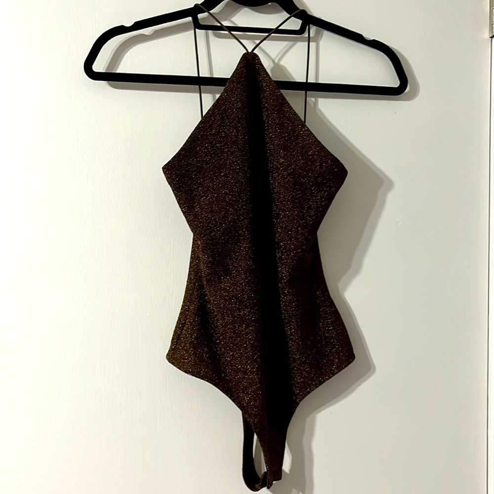 H&M Metallic high Neck Bodysuit Small